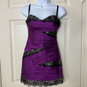 Bebe Purple Satin Bandage Dress w/ Lace Trim - XXS